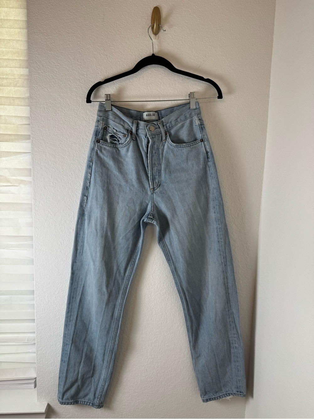Agolde Light Blue High-Rise Relaxed Denim Jeans distressed button fly size 24
